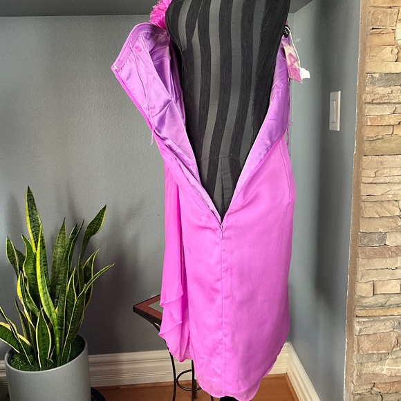 Adrianna Papell 3D Floral One Shoulder Cocktail Dress Event Party Purple 8 - Picture 8 of 12